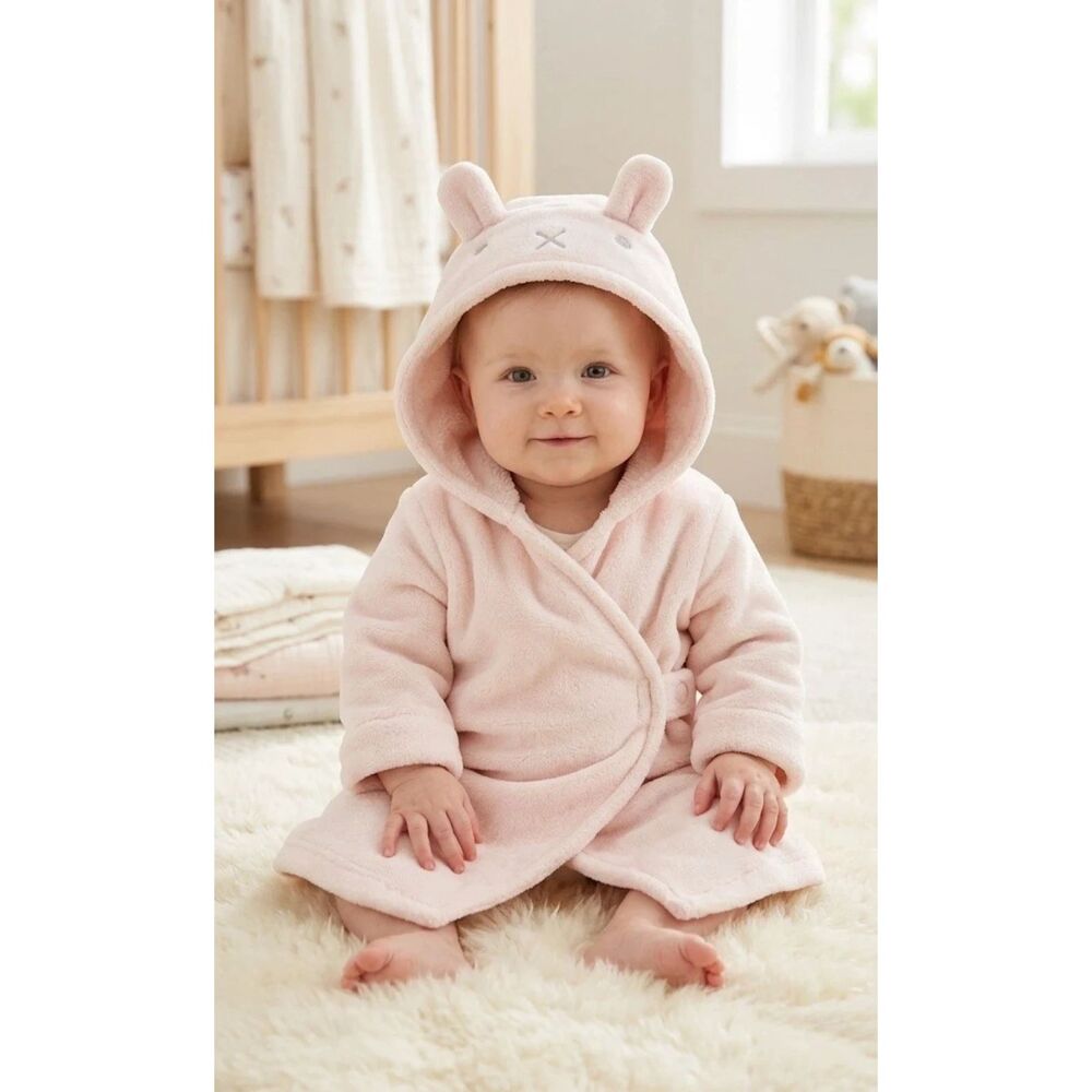 Pottery Barn Critters Baby Bath Robe Infant 3-9 Months Kids Pink Bunny Retired